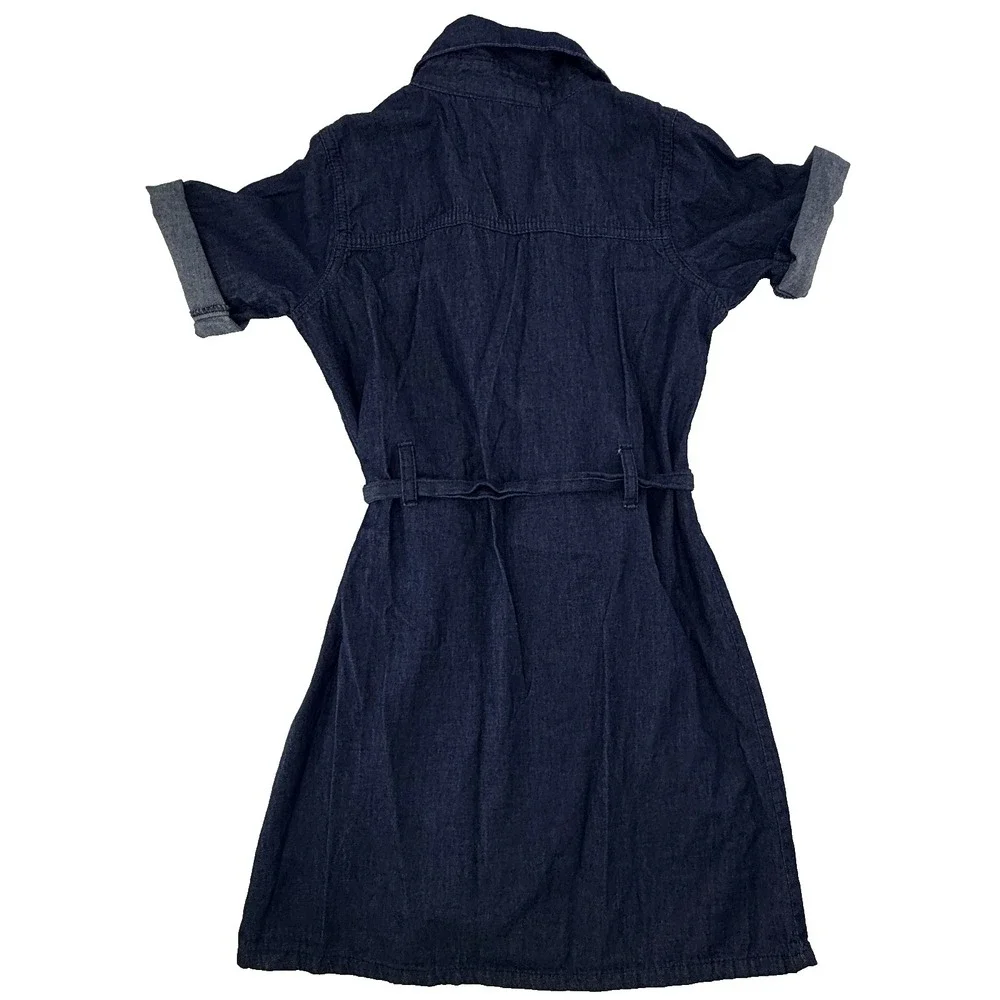 DKNY Girls M‎ 8/10 Denim Shirt Dress Belted Button Front Butterfly Patch